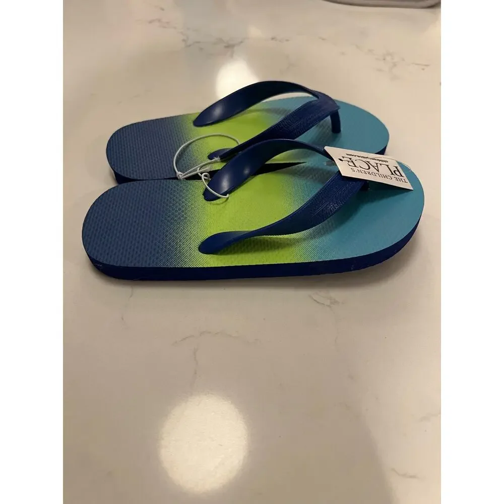 NWT The Children's Place Kids 12-13 Blue Green Flip Flops